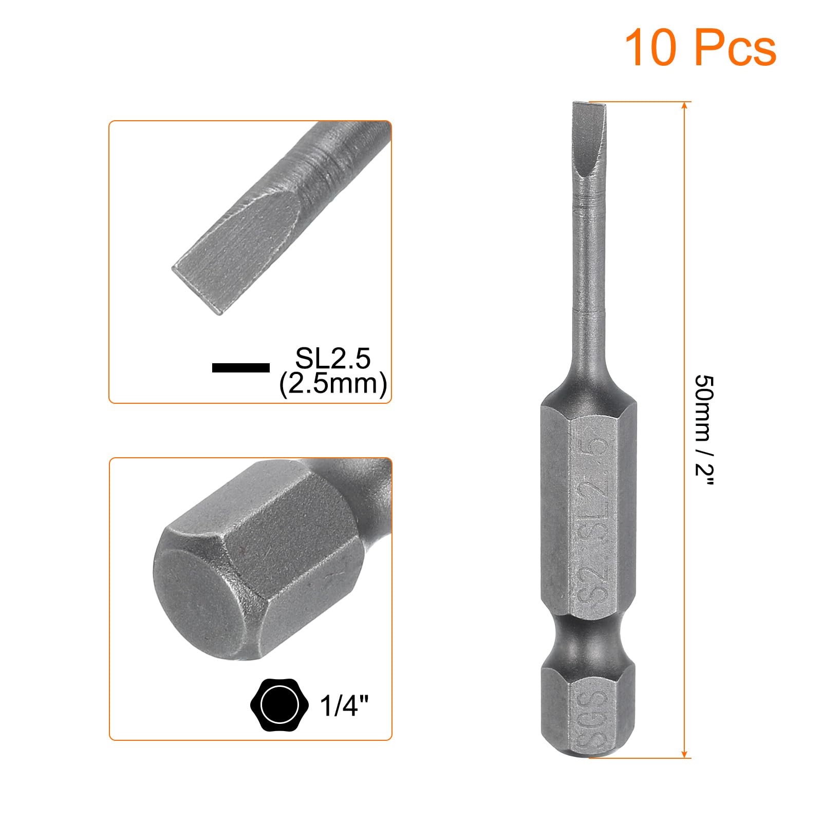 HARFINGTON 10pcs SL2.5 Magnetic Slotted Screwdriver Bits 2.5mm S2
